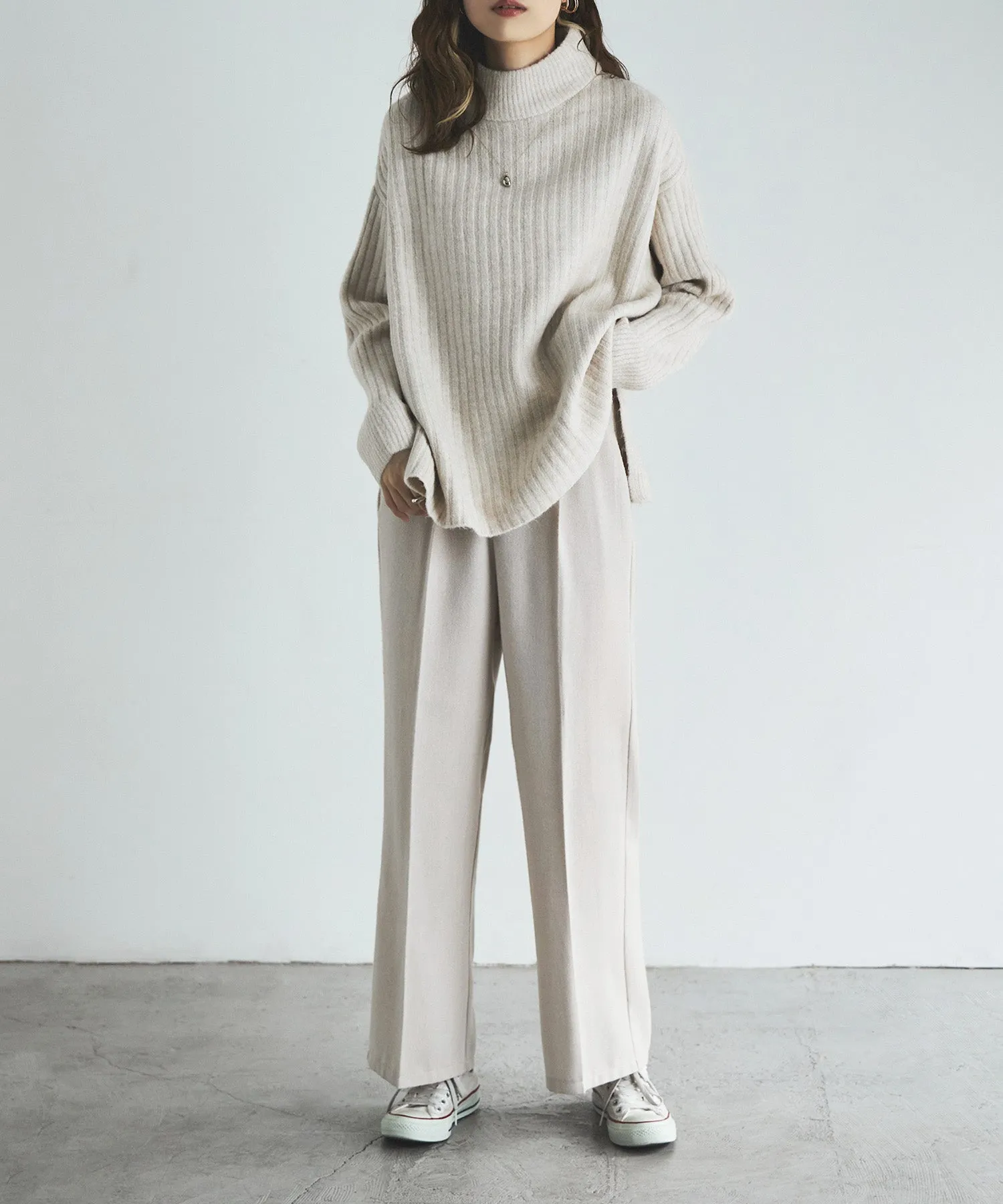 High neck wide rib knit