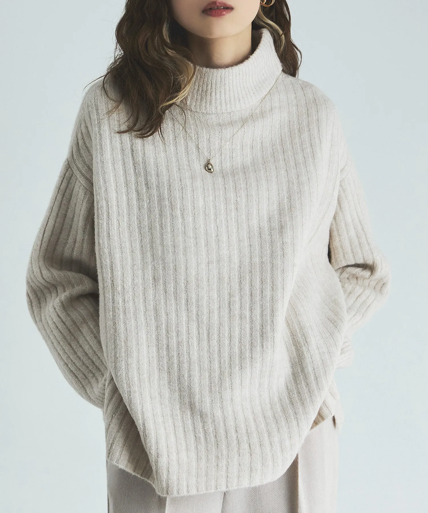 High neck wide rib knit