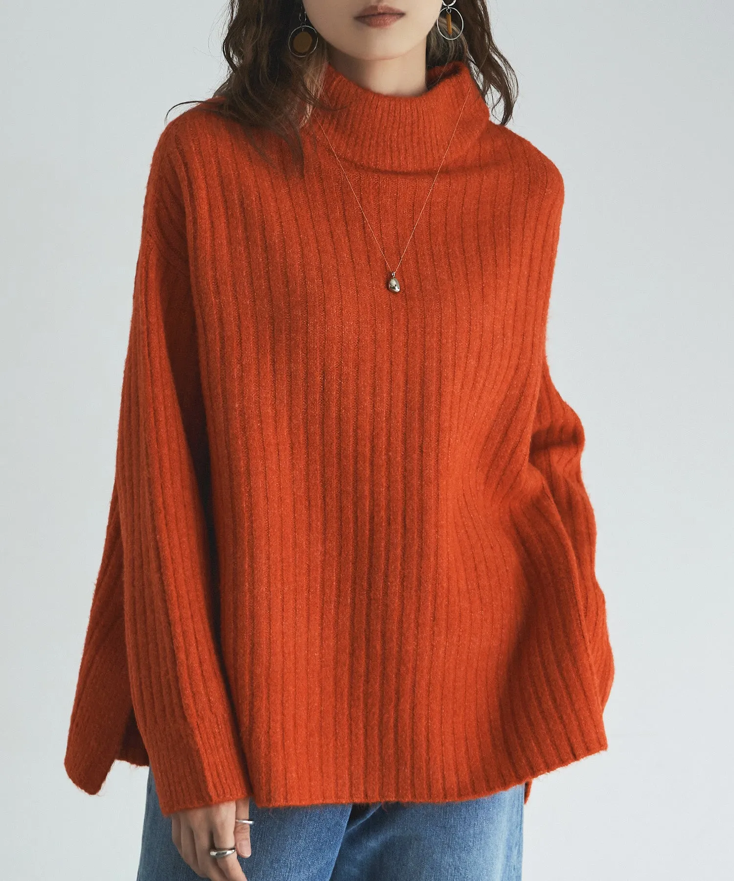 High neck wide rib knit
