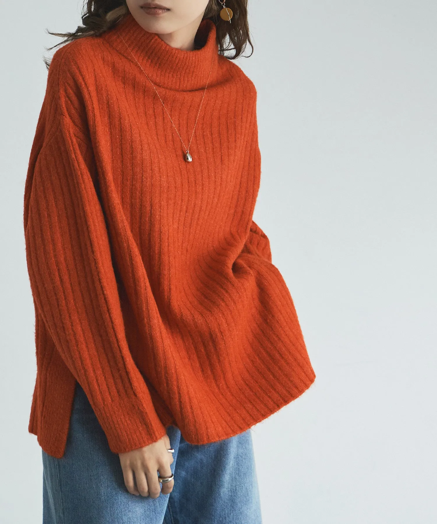 High neck wide rib knit