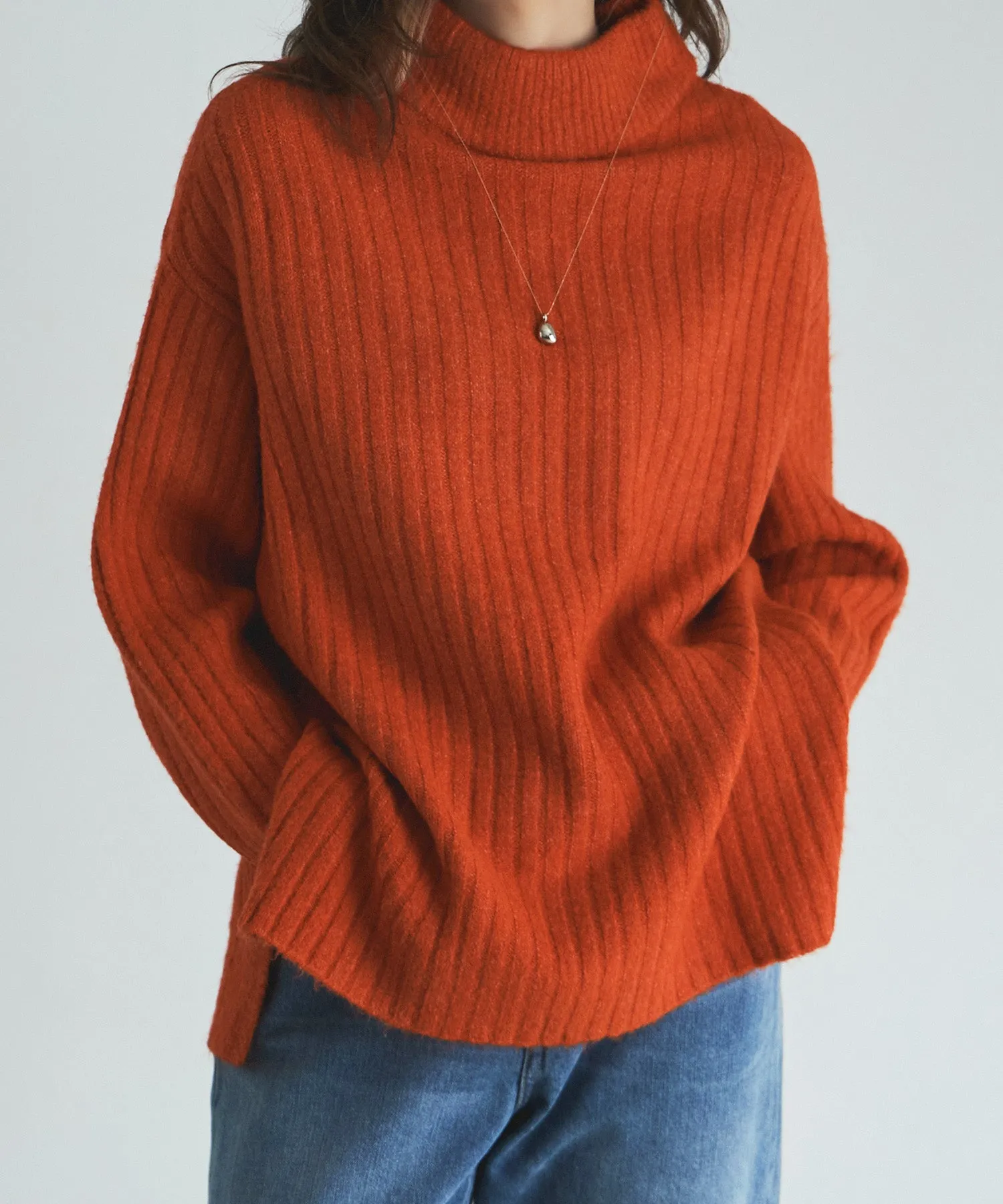 High neck wide rib knit