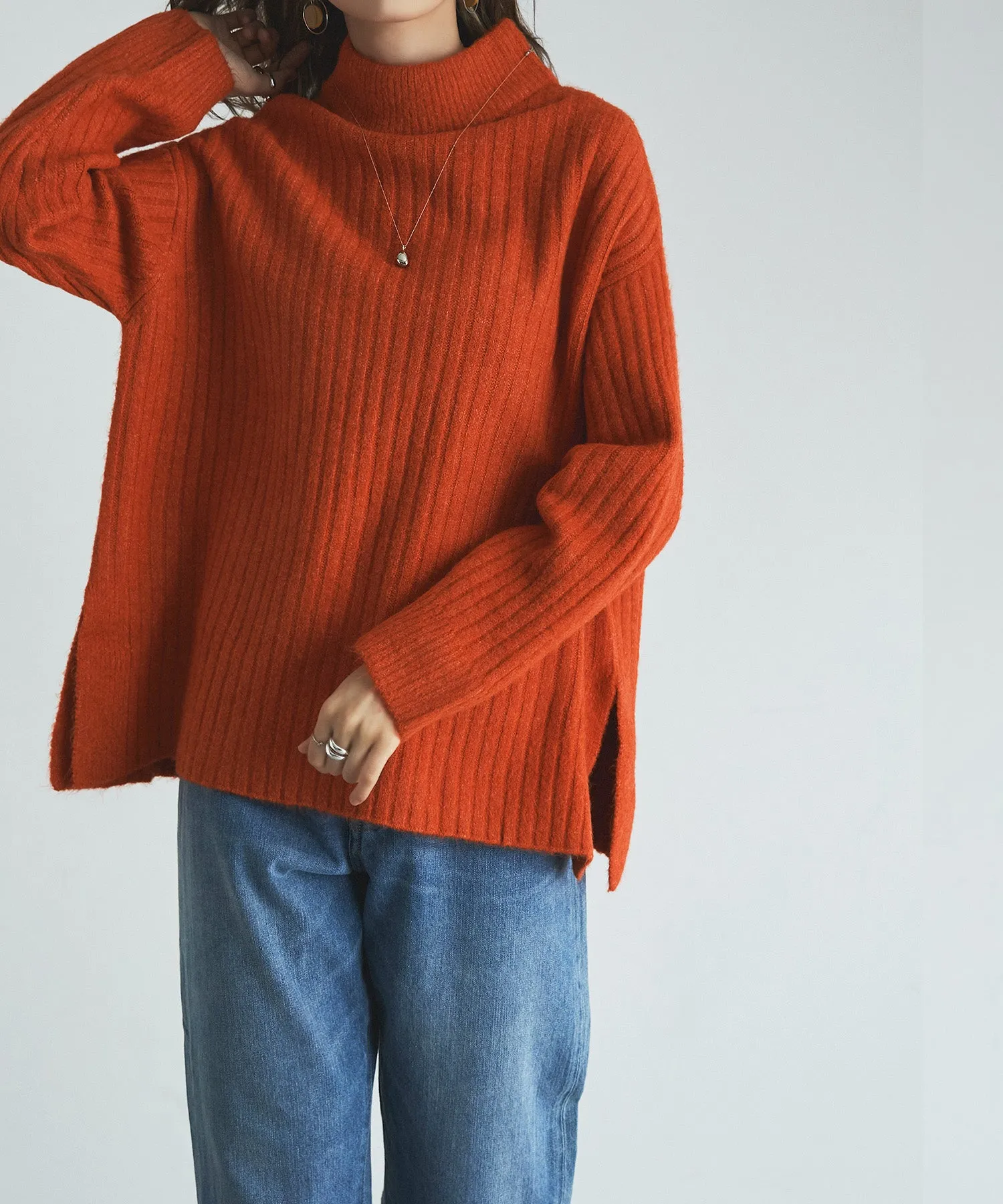 High neck wide rib knit