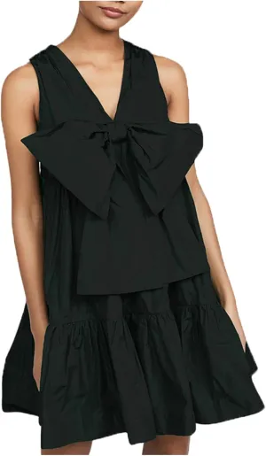 hlysgo Women's Summer Dress Casual Loose Fit Sleeveless V Neck Knee Length Beach Sundress Cute Front Tie-Bow Mini Dresses