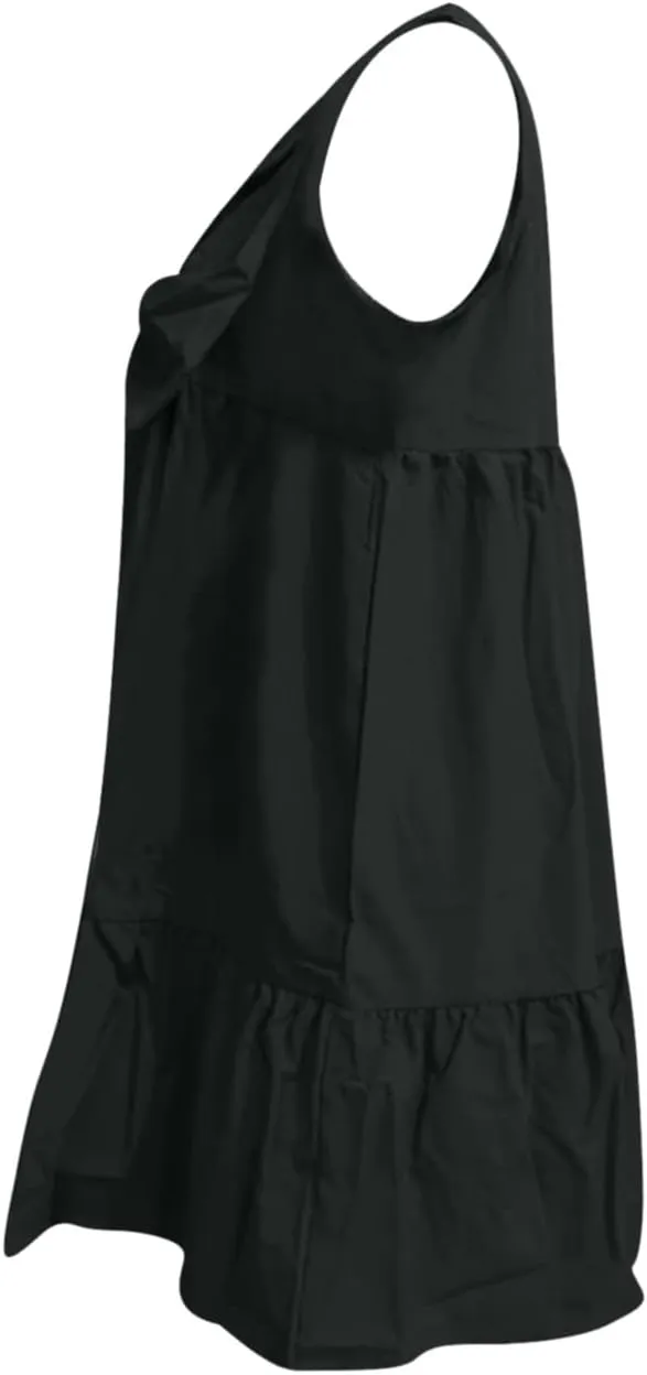 hlysgo Women's Summer Dress Casual Loose Fit Sleeveless V Neck Knee Length Beach Sundress Cute Front Tie-Bow Mini Dresses