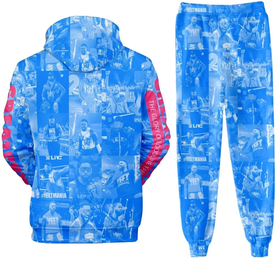 Jey Uso 3D Fall Suit Hoodies Sportswear Hooded Ankle Banded Pant Two Piece Set
