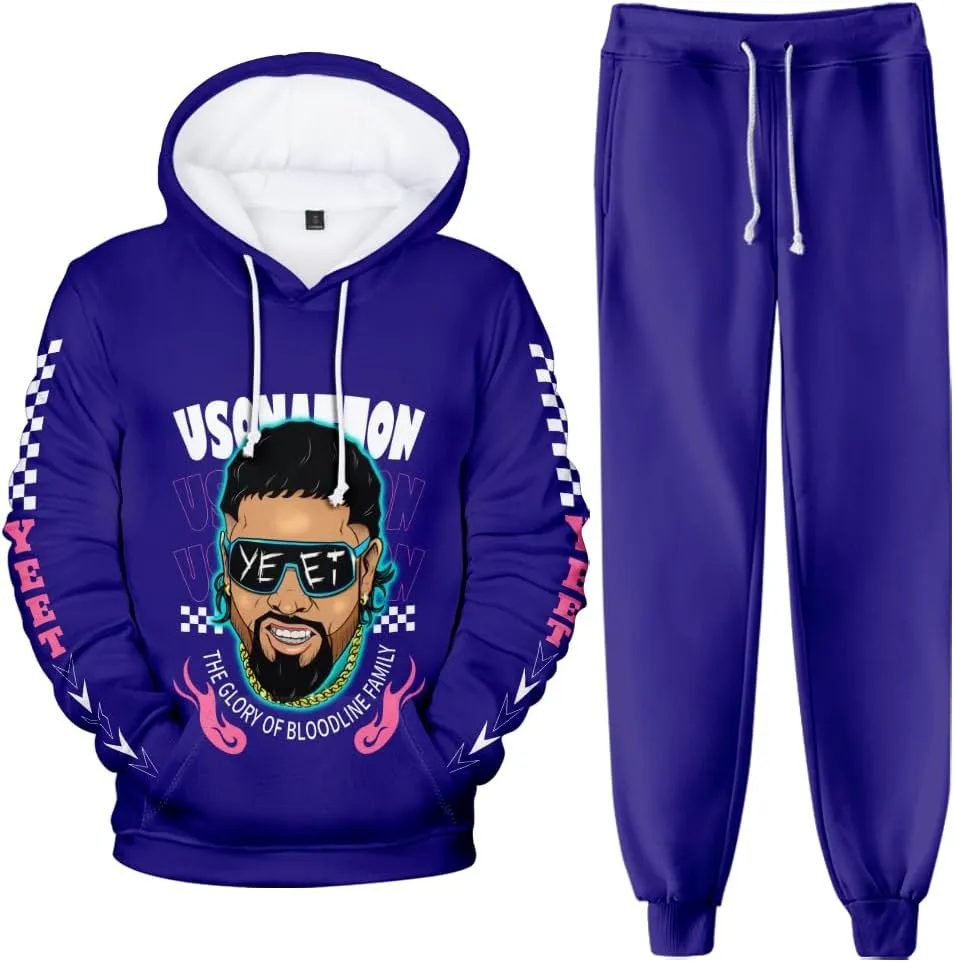 Jey Uso 3D Fall Suit Hoodies Sportswear Hooded Ankle Banded Pant Two Piece Set