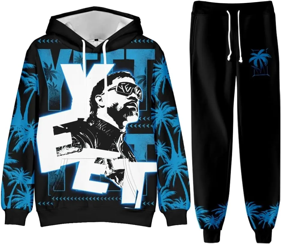 Jey Uso YEET 3D Fall Suit Hoodies Sportswear Hooded Ankle Banded Pant Two Piece Set