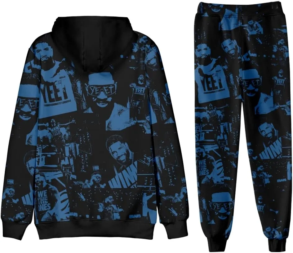 Jey Uso YEET 3D Fall Suit Hoodies Sportswear Hooded Ankle Banded Pant Two Piece Set