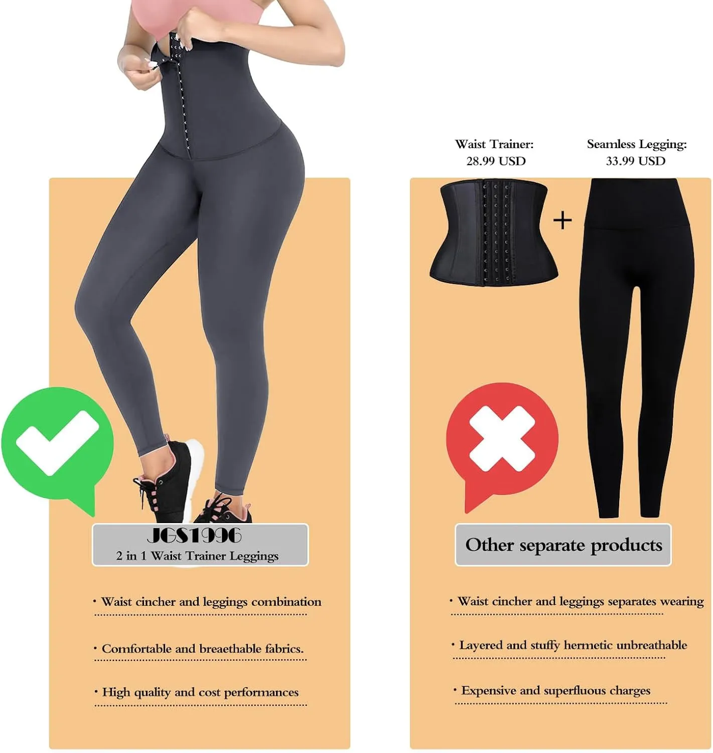 JGS1996 Plus Size Shapewear Tummy Control Leggings for Women High Waisted Compression Corset Waist Trainer Pants Body Shaper
