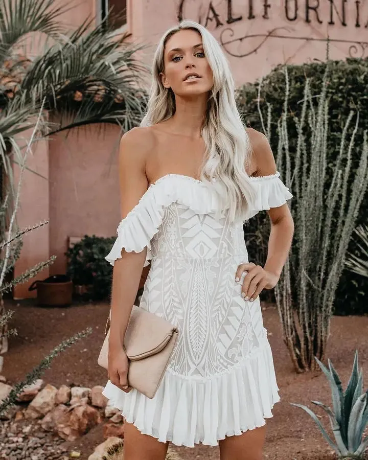 Lace Off The Shoulder Ruffle Dress