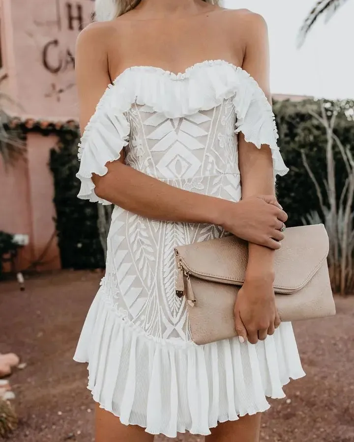 Lace Off The Shoulder Ruffle Dress