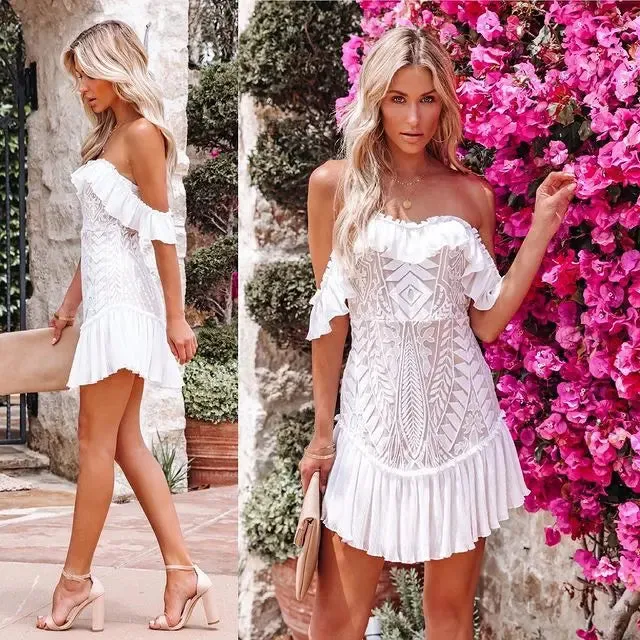 Lace Off The Shoulder Ruffle Dress