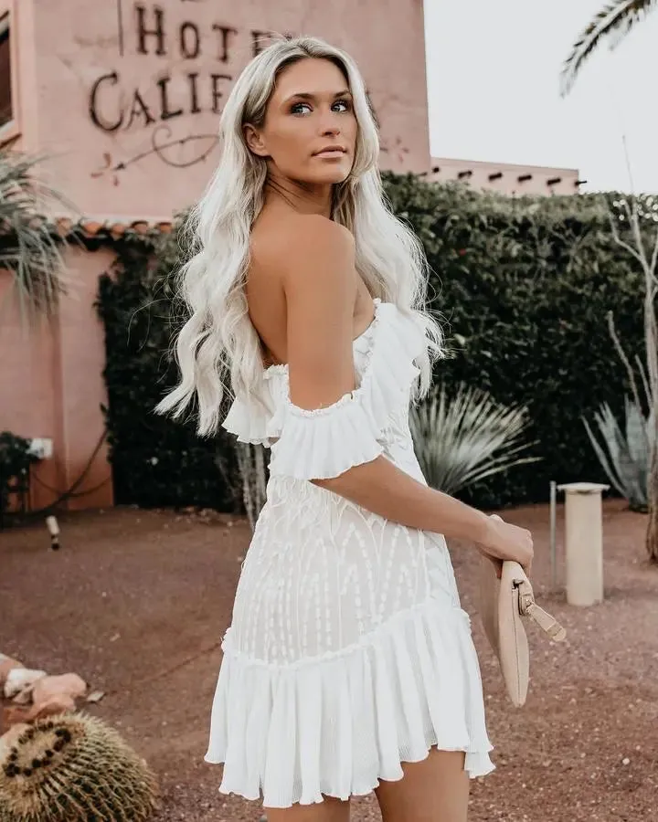 Lace Off The Shoulder Ruffle Dress