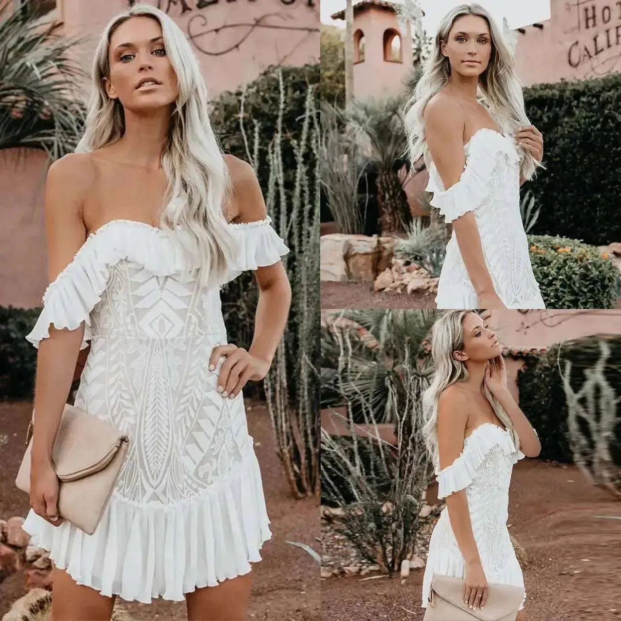 Lace Off The Shoulder Ruffle Dress
