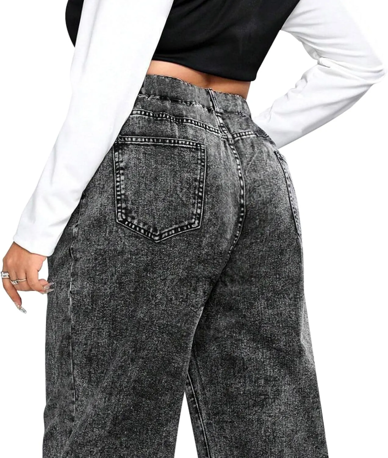 LEIJIJEANS Plus Size Baggy Jeans for Women Wide Leg Women Jeans Full Length Mom High Waist Tall Loose Wide Leg Pants