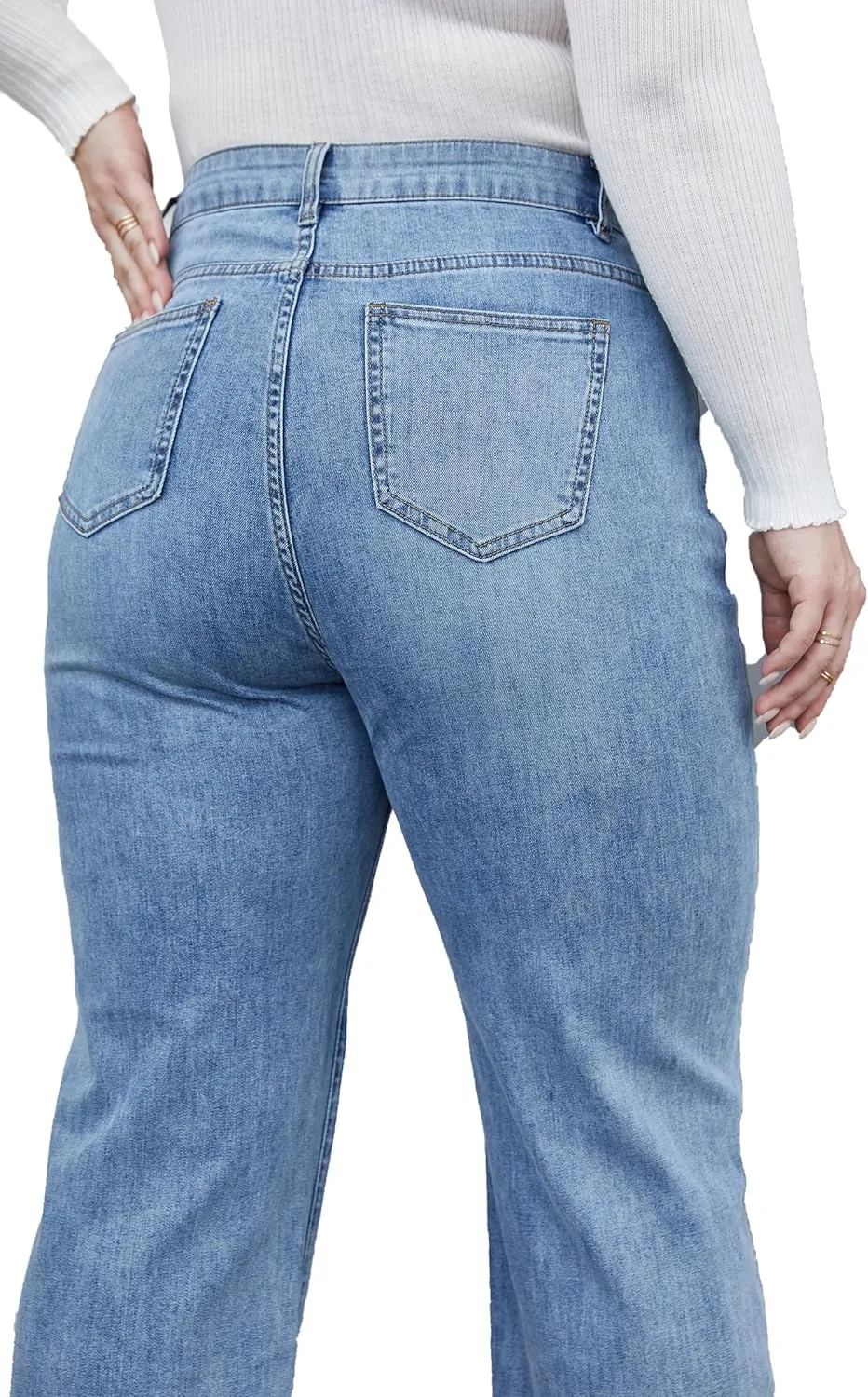 LEIJIJEANS Plus Size Baggy Jeans for Women Wide Leg Women Jeans Full Length Mom High Waist Tall Loose Wide Leg Pants