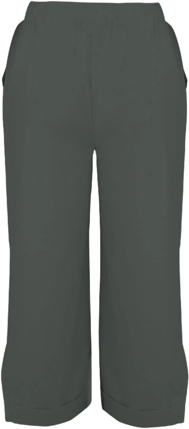 Linen Pants for Women Trendy Solid Straight Elastic Pant Long Drawstring Waist Cotton Casual Slit Plus Size Trousers