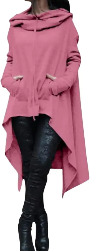 Litetao Women's Fashion Hoodies Sweatshirts Cowl Neck Hi-Low Hem Pullover Oversize Long Asymmetric Sweater Top with Pocket