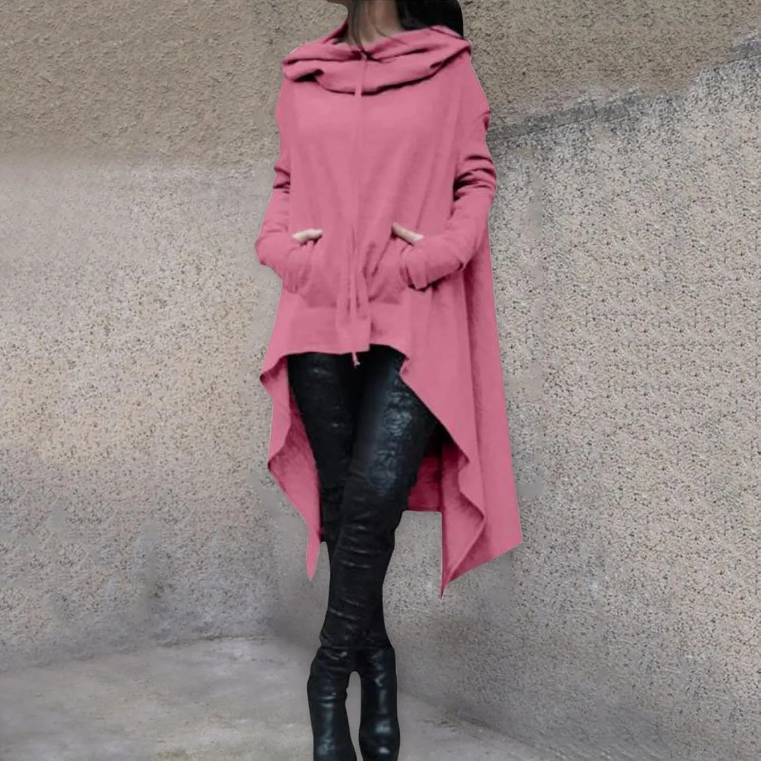 Litetao Women's Fashion Hoodies Sweatshirts Cowl Neck Hi-Low Hem Pullover Oversize Long Asymmetric Sweater Top with Pocket