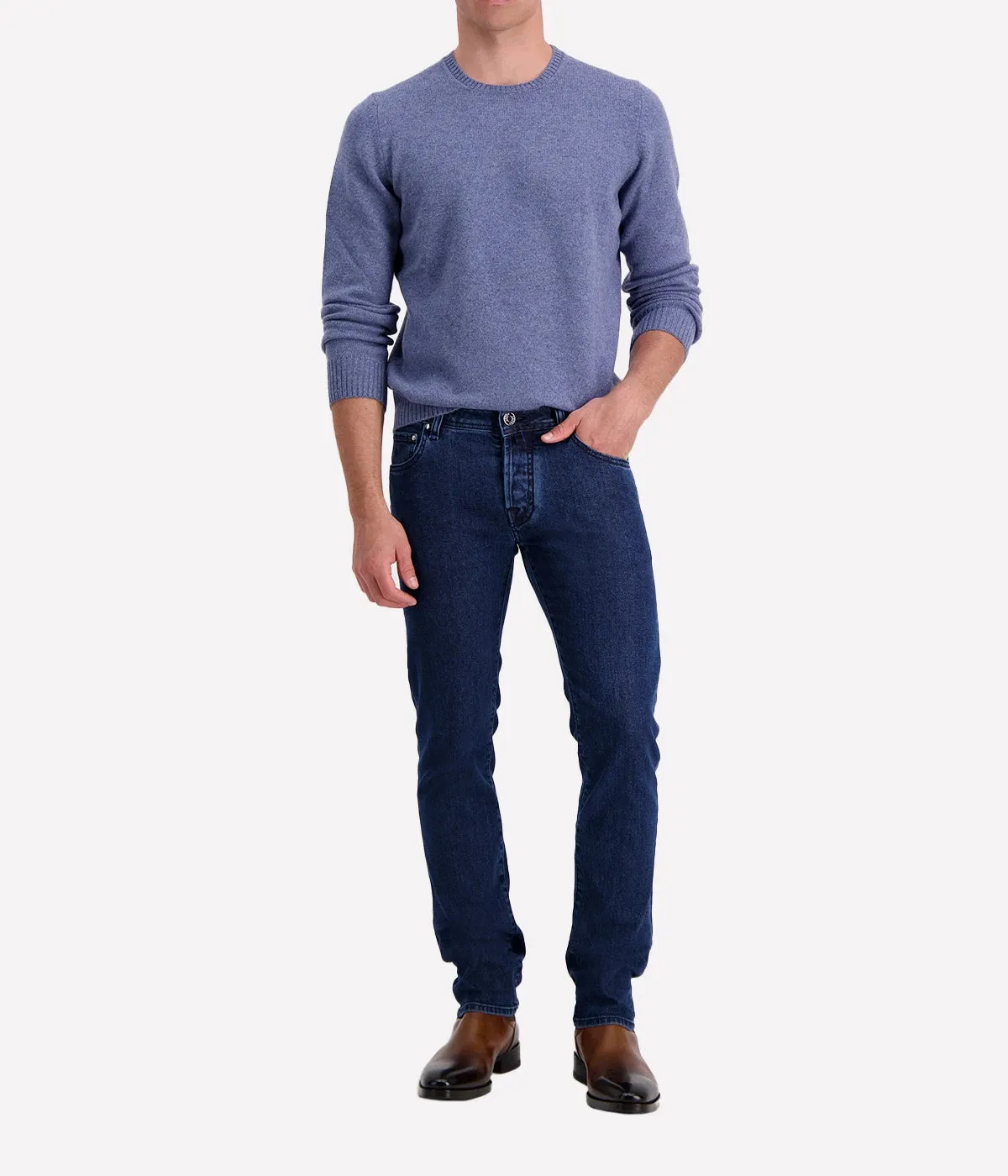 Long Sleeve Crew in Melange Blue