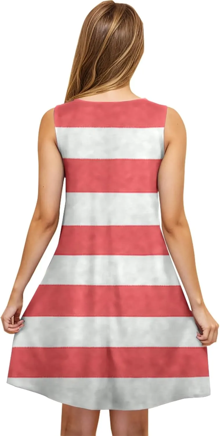 maisdgop Boho Dresses for Women 2025 Summer Casual Loose U Neck Mini Dress Trendy Flowy Striped Print Beach T Shirt Dress