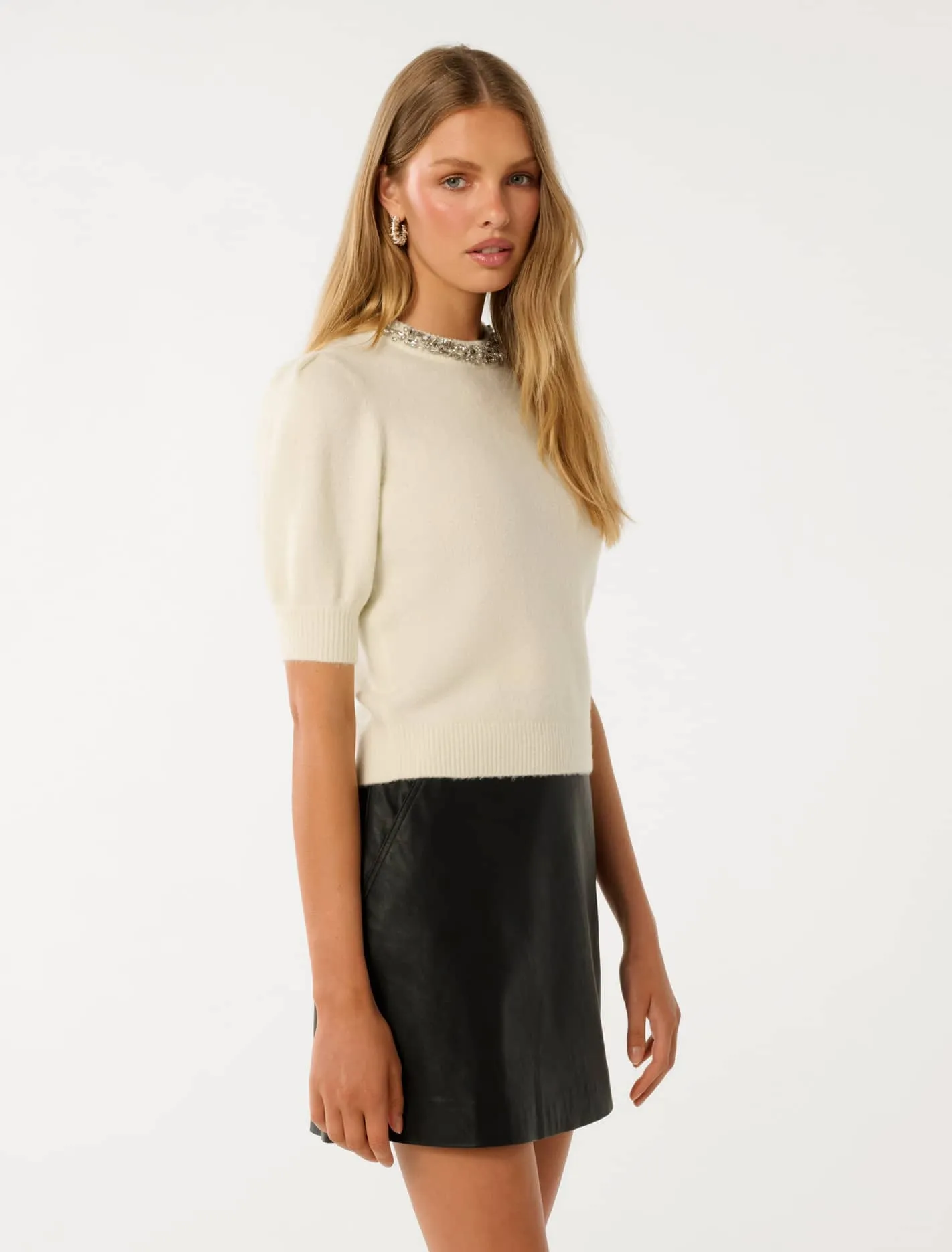 Maria Embellished Collar Knit T-Shirt