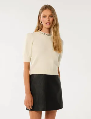 Maria Embellished Collar Knit T-Shirt