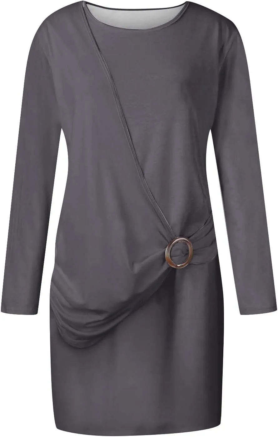 Maxi Dress for Women Long-Sleeve O Neck Casual Dresses for Women Plain Funny Corset Dress