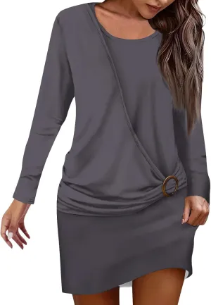 Maxi Dress for Women Long-Sleeve O Neck Casual Dresses for Women Plain Funny Corset Dress