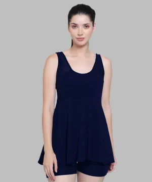 Megaska Lycra Frock Style Short Attached Padded One Piece Swimming Costume_NavyBlue