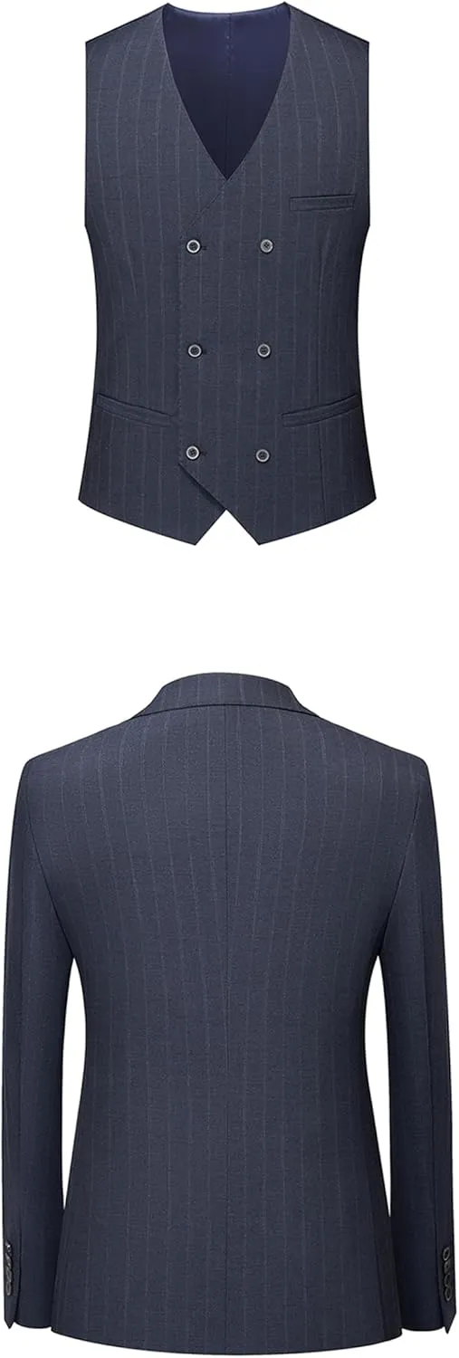 Men's Classic Stripe Suit 3 Piece Elegant Business Suit Two Button Wedding Prom Tuxedo Jacket Vest & Pants 2025