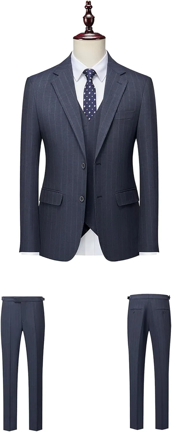 Men's Classic Stripe Suit 3 Piece Elegant Business Suit Two Button Wedding Prom Tuxedo Jacket Vest & Pants 2025