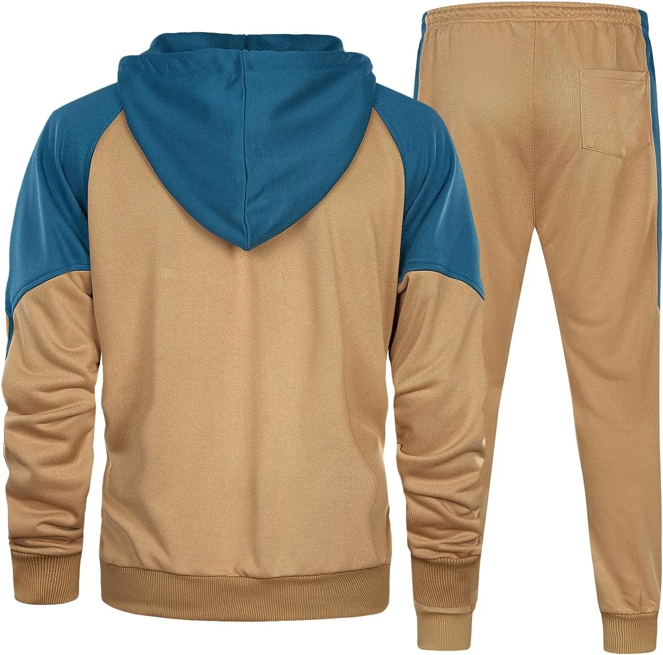 Men's Hooded Athletic Tracksuit Sweatsuit Long Sleeve Full-Zip Jogging Sweatpants 2 Piece Patchwork Sportsuits