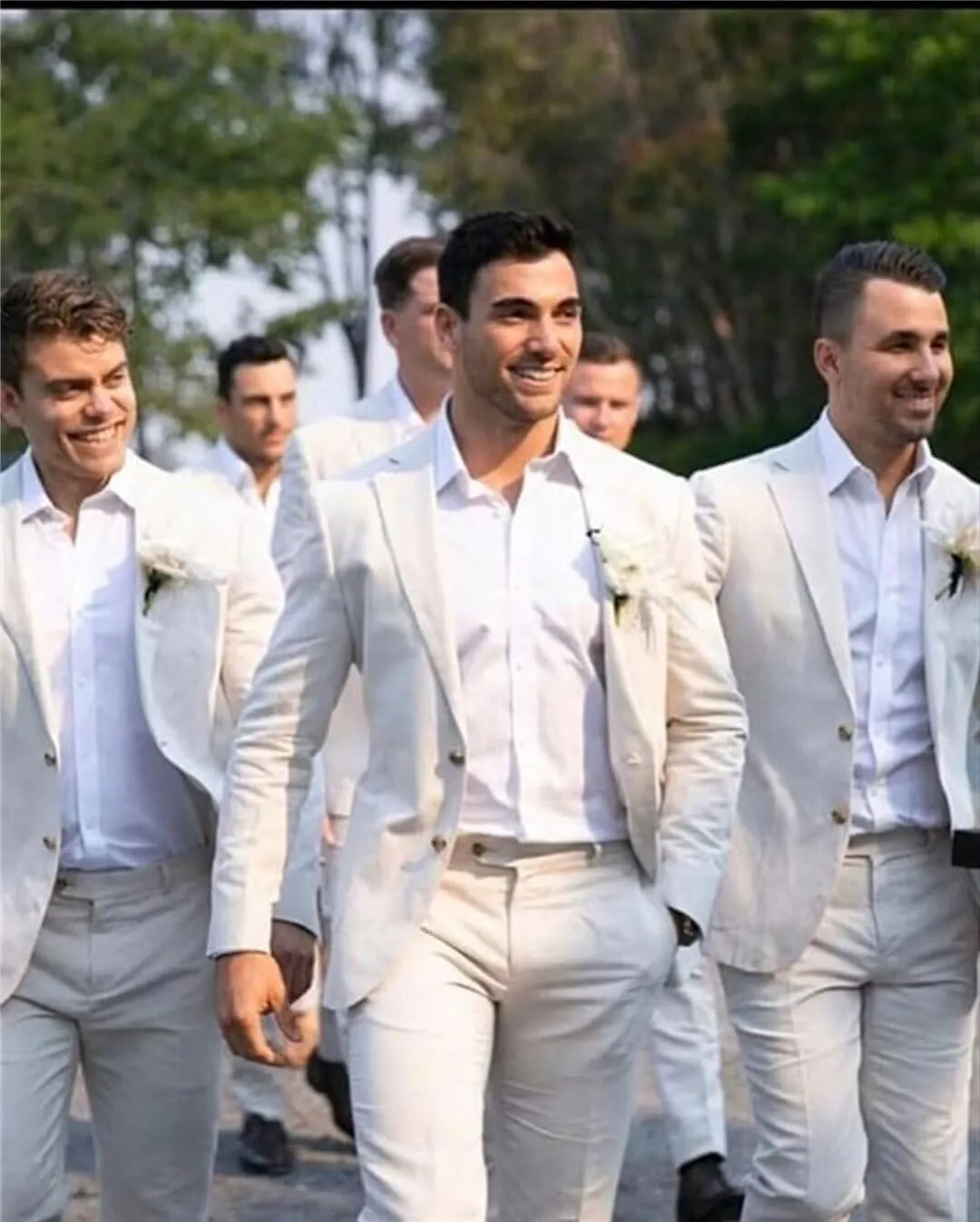 Mens Linen Suit for Beach Slim Fit 2 Piece Wedding Tuxedo for Men Casual Blazer Pant Set Prom Party Suit