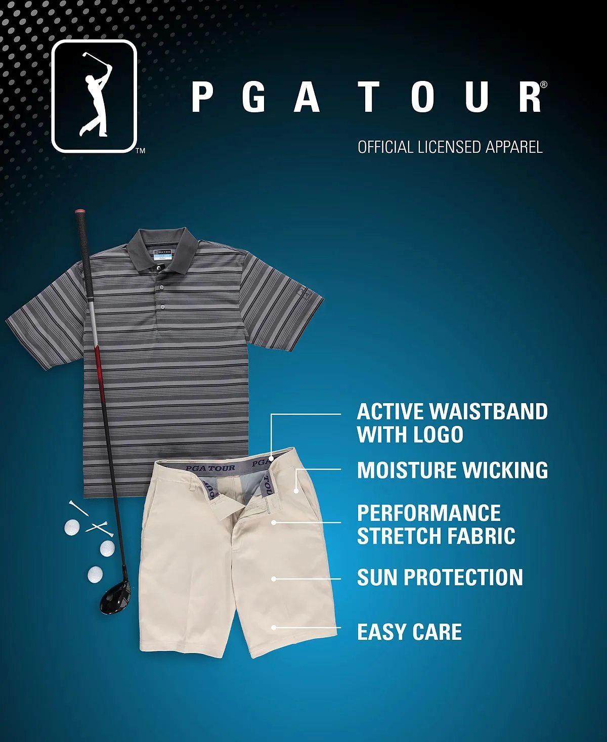 Men's Plus Tall Golf Shorts with Flat Front Waistband and PGA TOUR Active Waistband