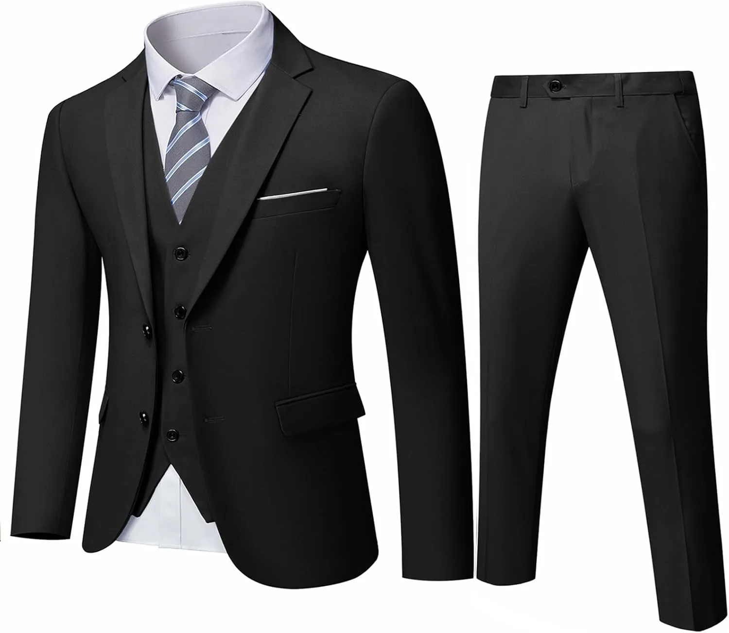 Men's Slim Fit 2 Buttons 3-Piece Suit Set, Solid Blazer Dress Business Wedding Party Homecoming Jacket Vest Pants