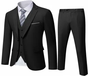 Men's Slim Fit 2 Buttons 3-Piece Suit Set, Solid Blazer Dress Business Wedding Party Homecoming Jacket Vest Pants