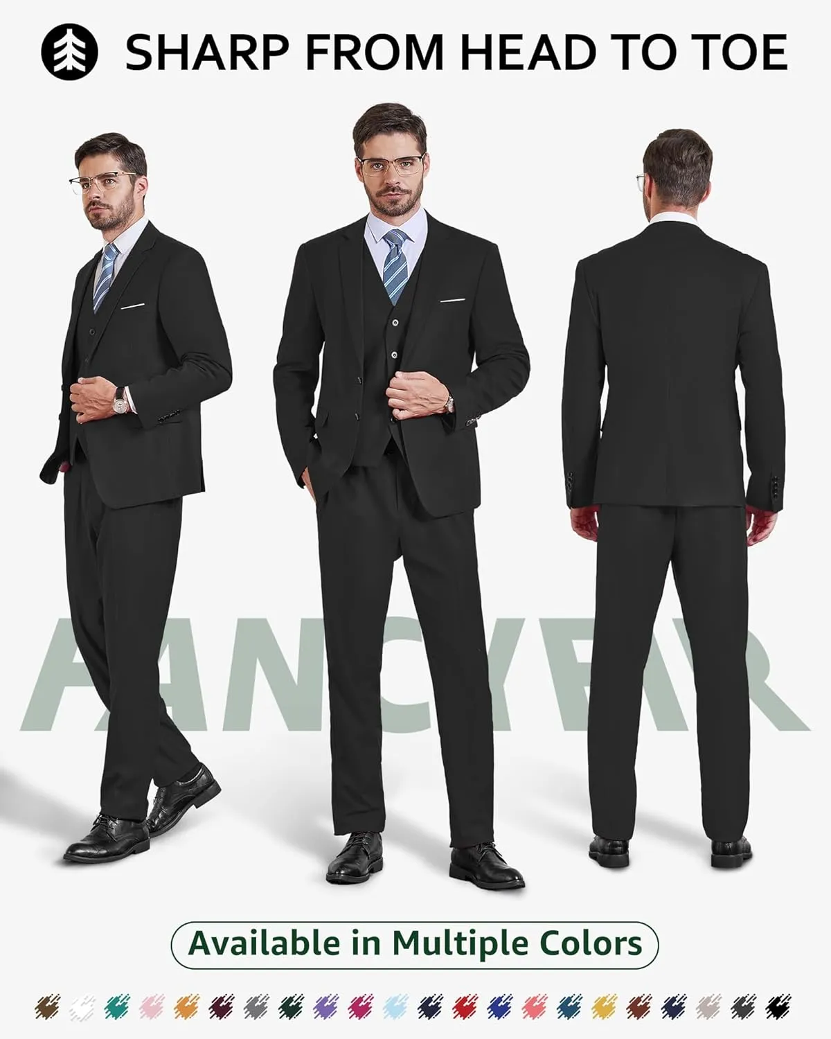 Men's Slim Fit 2 Buttons 3-Piece Suit Set, Solid Blazer Dress Business Wedding Party Homecoming Jacket Vest Pants