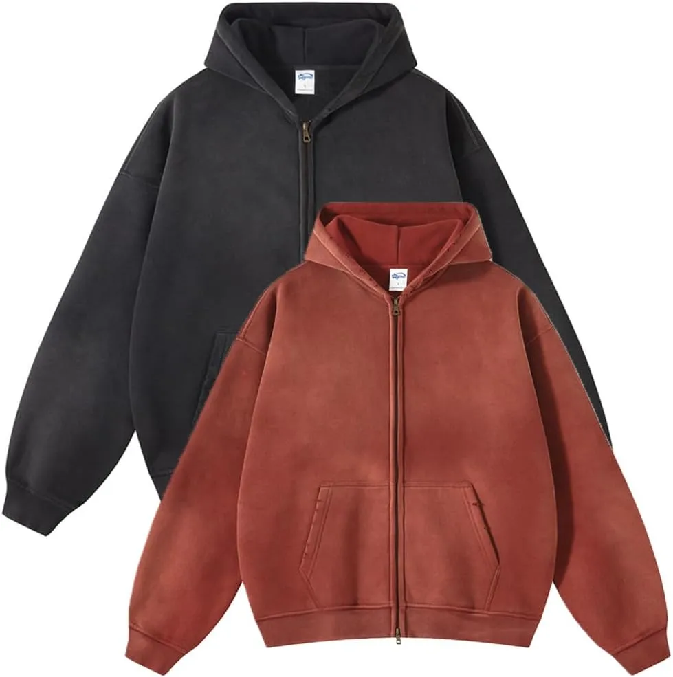 Mi Bo Tong Women Oversized Hoodies Vintage Cotton Casual Hooded Sweatshirt with Pocket Teens Zip Up Pullover Unisex