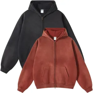 Mi Bo Tong Women Oversized Hoodies Vintage Cotton Casual Hooded Sweatshirt with Pocket Teens Zip Up Pullover Unisex