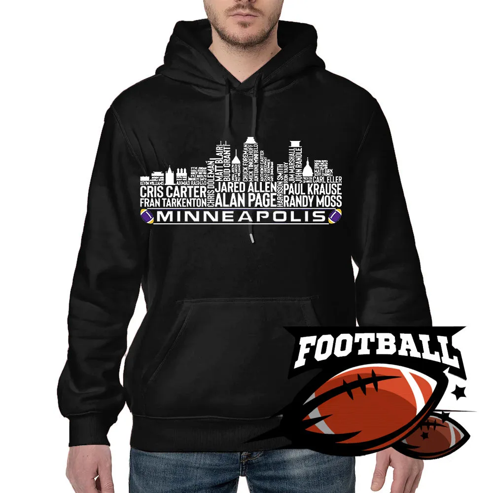 Minneapolis Football Team All Time Legends Name Tee Hoodie Sweatshirt Minneapolis City Skyline Tee Football Fans Gift