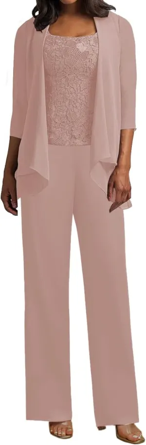 Mother of The Bride Pants Suits for Wedding Party Dresses 3 Pieces Chiffon Mother of Groom Dresses with Jacket