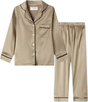Mud Kingdom Girls Boys Kids Silk Satin Pajamas Set Button-Down Clothes Long Sleeve Loungewear Sleepwear PJS