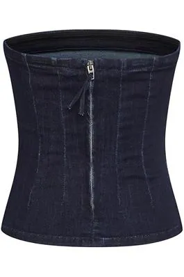 My Essential Wardrobe AyoMW 158 Denim Top Dark Blue Un-Was