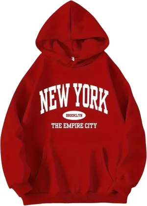NEW YORK Letter Pattern Women's Hoodie Oversized Long Sleeve Casual Drawstring Autumn Pullover Sweater Top