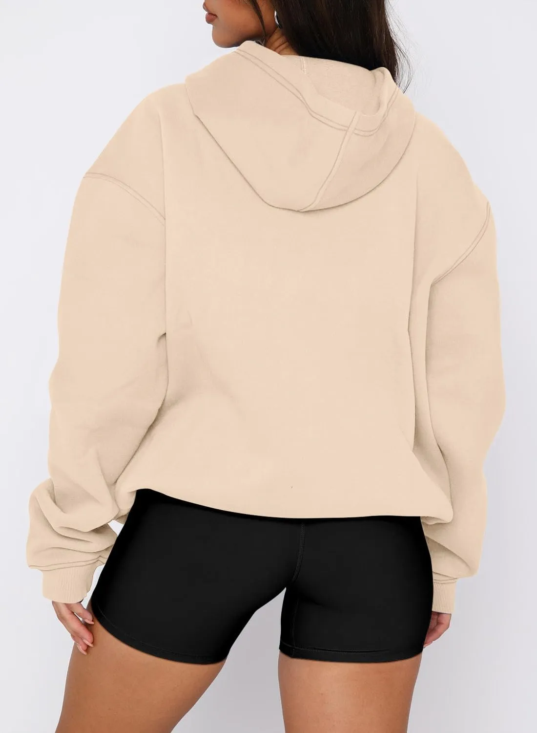 onlypuff Women Hoodies Casual Pullover Long Sleeve Sweatshirt Kangaroo Pocket Drop Shoulder Sweater