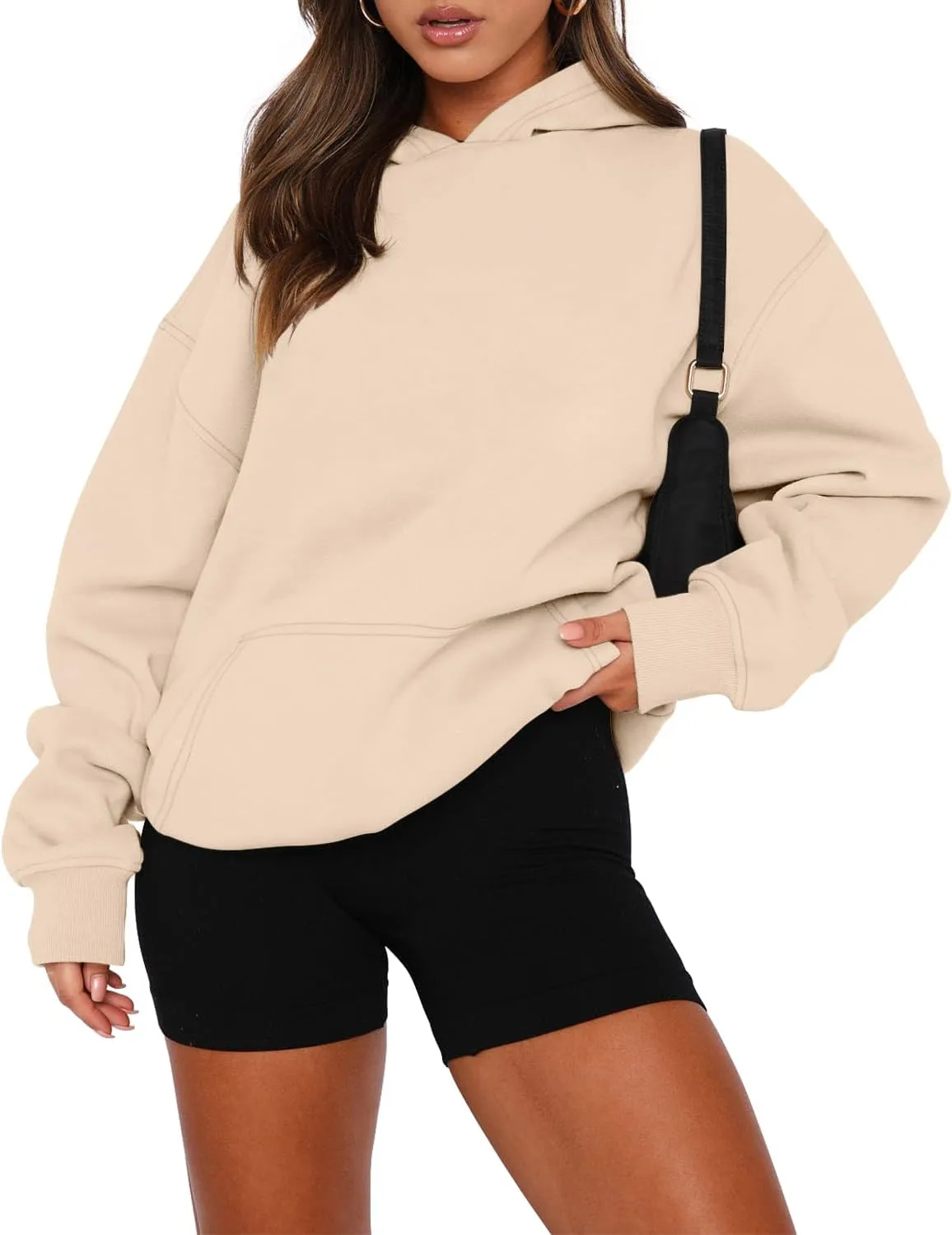 onlypuff Women Hoodies Casual Pullover Long Sleeve Sweatshirt Kangaroo Pocket Drop Shoulder Sweater