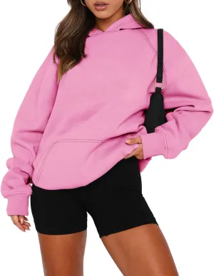 onlypuff Women Pullover Sweatshirt Long Sleeve Hoodies Kangaroo Pocket Fleece Basic Sweater
