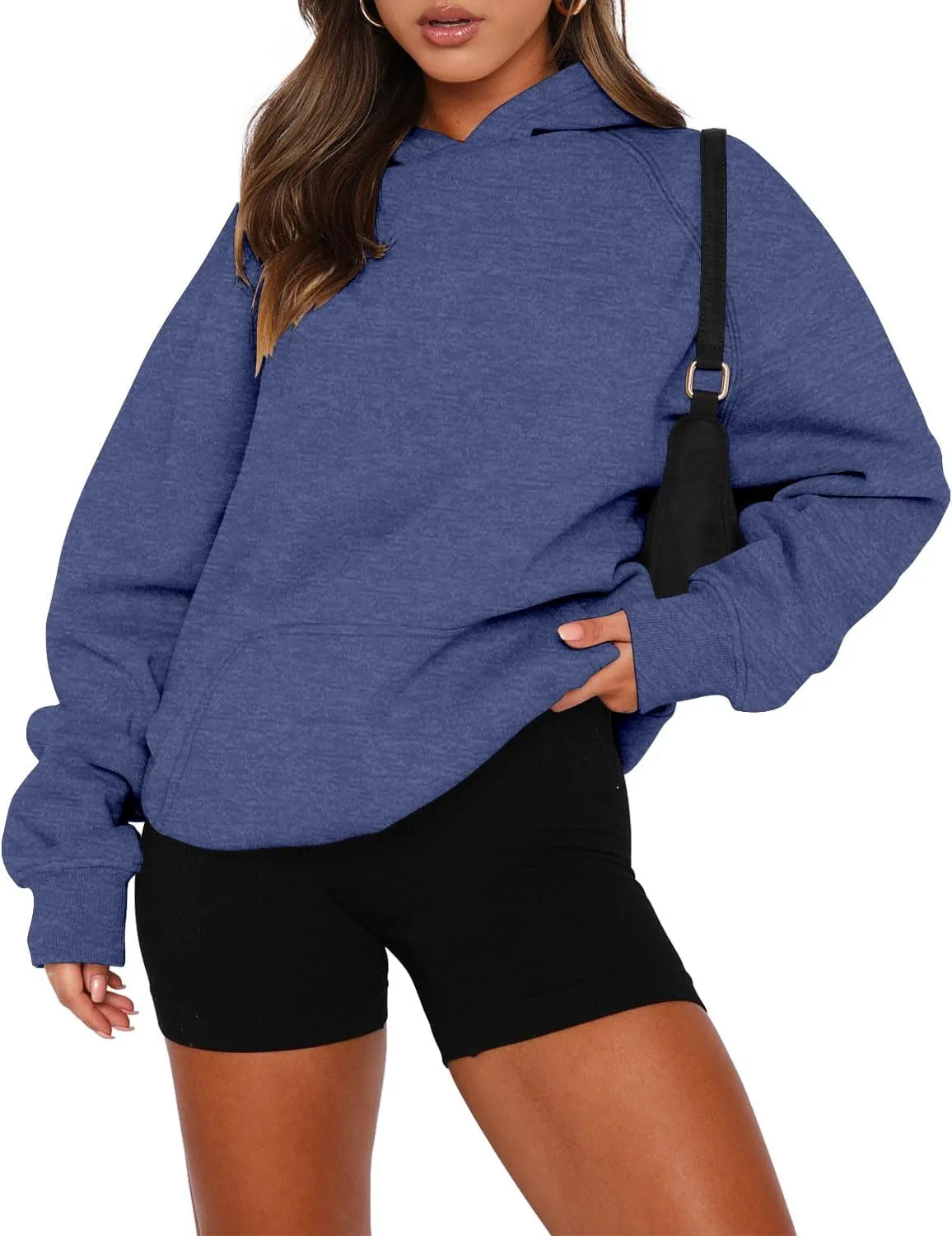 onlypuff Women Pullover Sweatshirt Long Sleeve Hoodies Kangaroo Pocket Fleece Basic Sweater