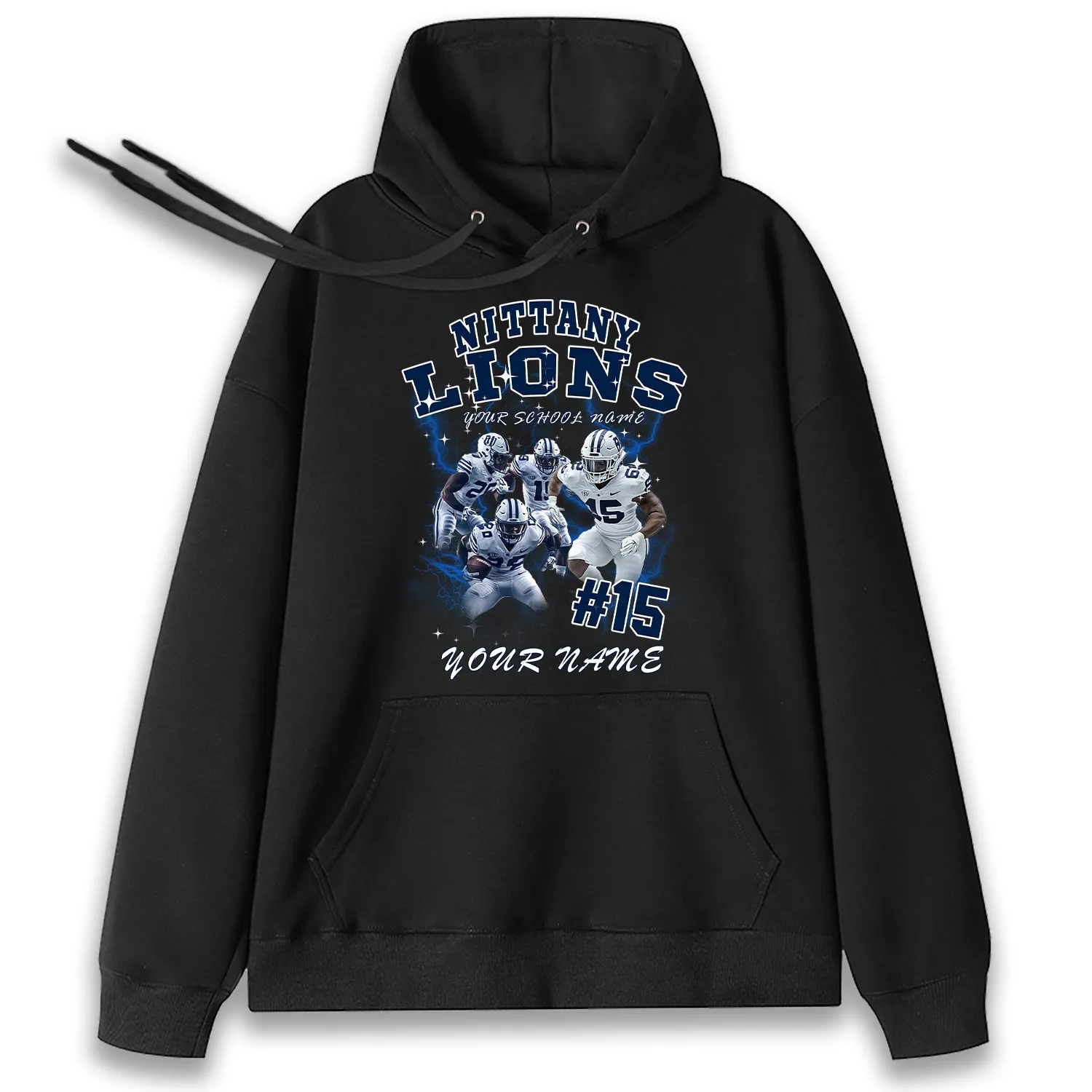 Personalized Football T-Shirt Hoodie Sweatshirt, Penn State Nittany Lions Football, Custom Player Name Number, PSU Football Fans Gift